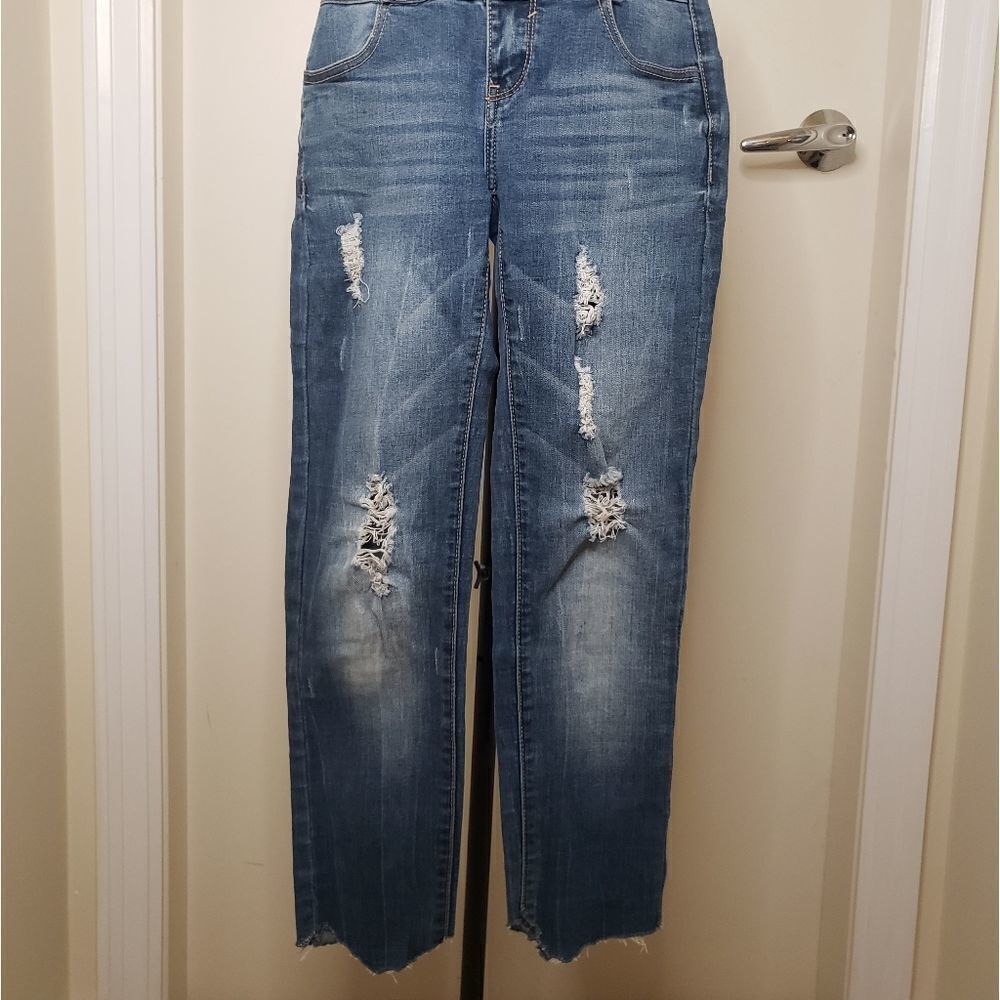 Distressed Paperbag Cutoff Denim Jeans